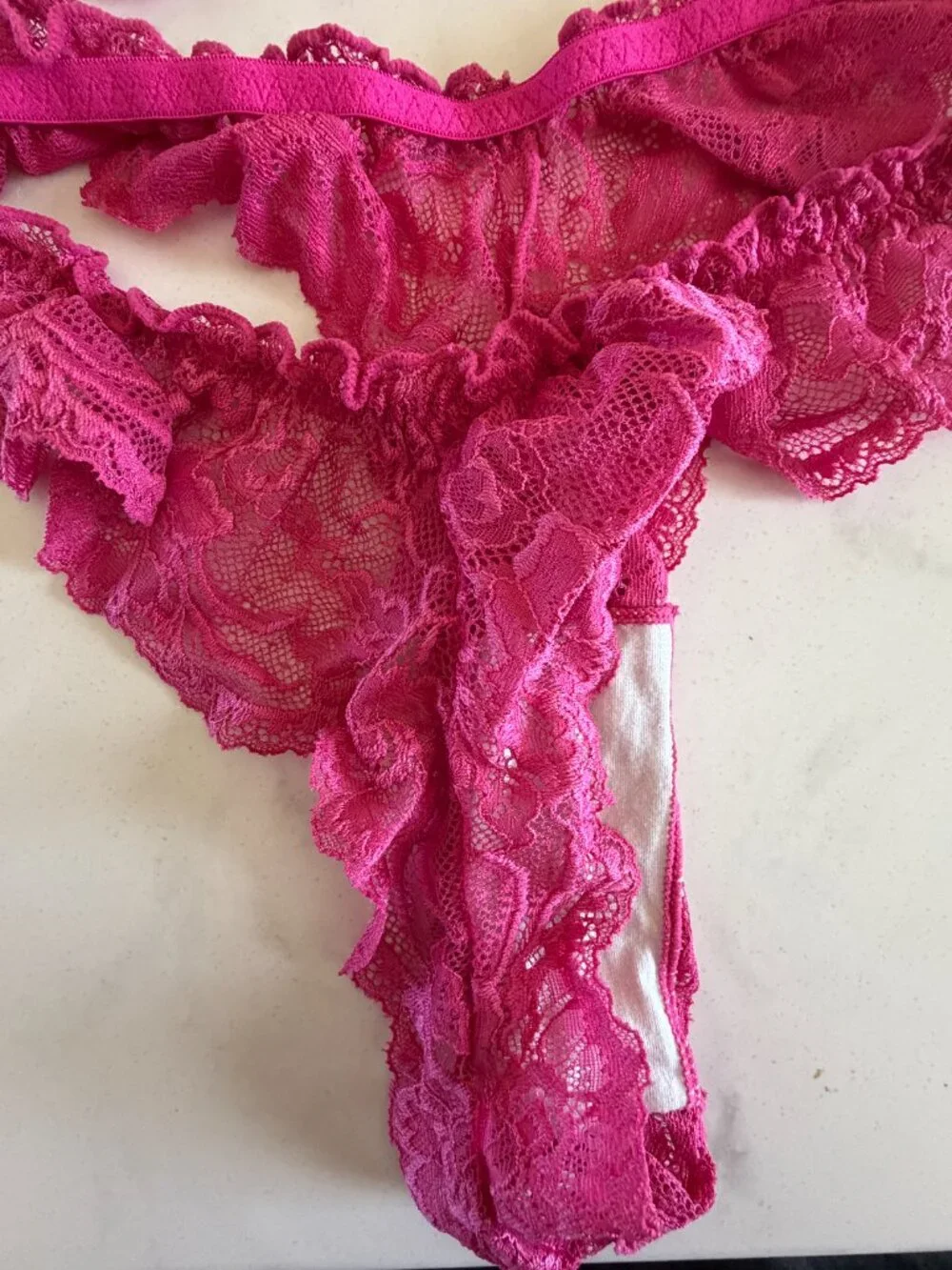 Sexy Shein Floral Lace Heart Ruffle Bralette & Panty Set Pink